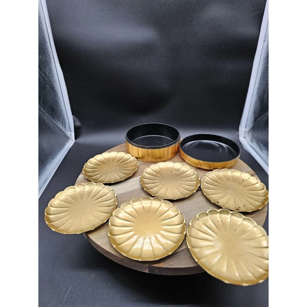 Vintage Otagiri Trinket Box/ Coaster Set Gold Laquer‎